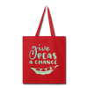 Give Peas a Chance Pun Tote Bag - red