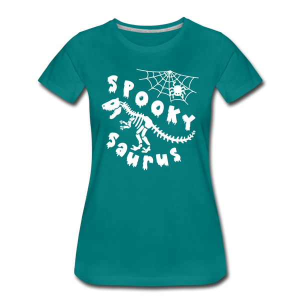 Spooky Saurus Dinosaur Halloween Women’s Premium T-Shirt - teal