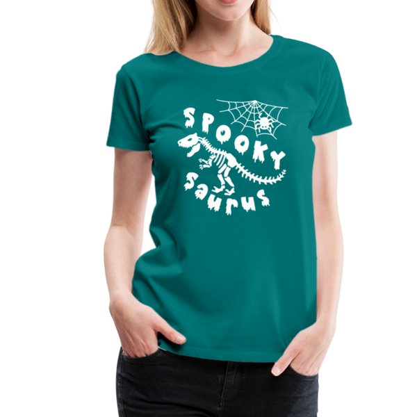 Spooky Saurus Dinosaur Halloween Women’s Premium T-Shirt - teal