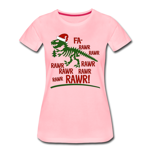 Dinosaur Fa-Rawr Rawr T-Rex in Santa Hat Christmas Women’s Premium T-Shirt - pink
