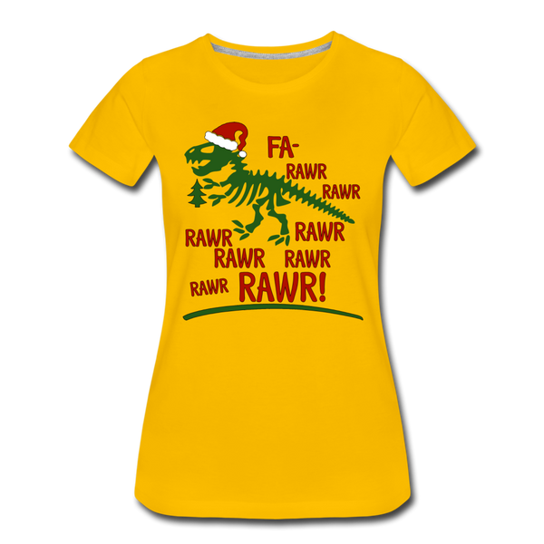 Dinosaur Fa-Rawr Rawr T-Rex in Santa Hat Christmas Women’s Premium T-Shirt - sun yellow