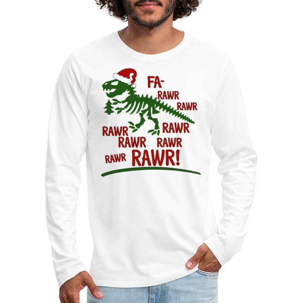 Dinosaur Fa-Rawr Rawr T-Rex in Santa Hat Christmas Men's Premium Long Sleeve T-Shirt - white