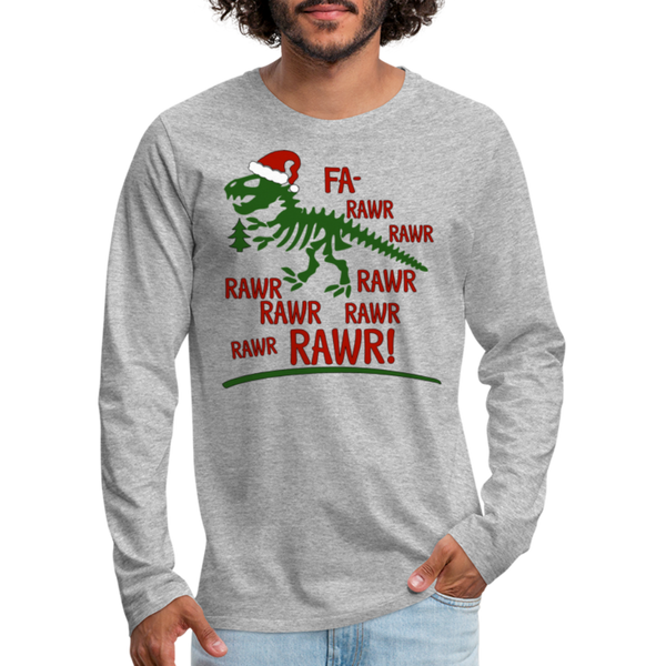 Dinosaur Fa-Rawr Rawr T-Rex in Santa Hat Christmas Men's Premium Long Sleeve T-Shirt - heather gray