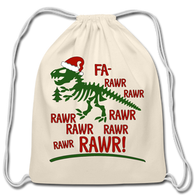 Dinosaur Fa-Rawr Rawr T-Rex in Santa Hat Christmas Cotton Drawstring Bag
