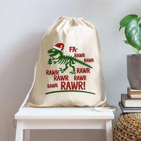 Dinosaur Fa-Rawr Rawr T-Rex in Santa Hat Christmas Cotton Drawstring Bag