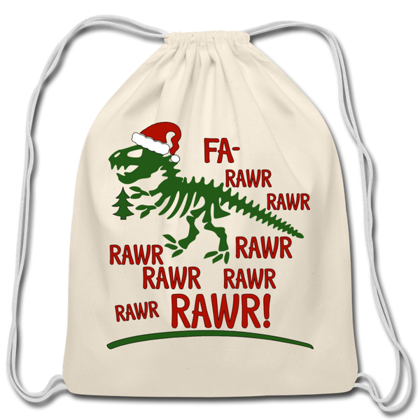 Dinosaur Fa-Rawr Rawr T-Rex in Santa Hat Christmas Cotton Drawstring Bag - natural
