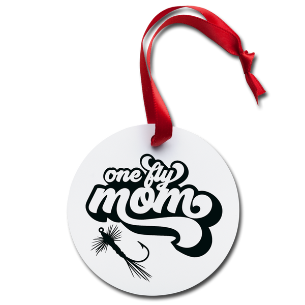 One Fly Mom Fishing Holiday Ornament - white