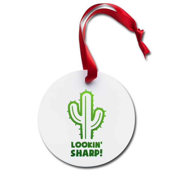 Lookin' Sharp! Cactus Pun Holiday Ornament - white