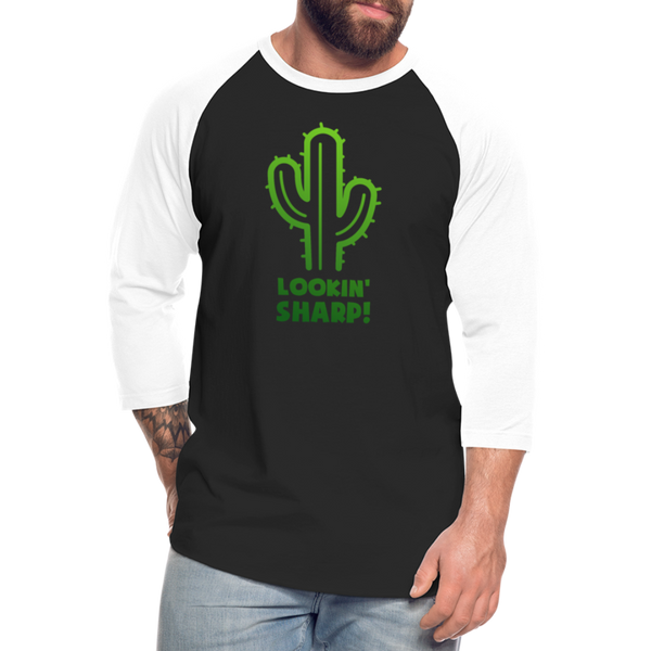 Lookin' Sharp! Cactus Pun Baseball T-Shirt - black/white