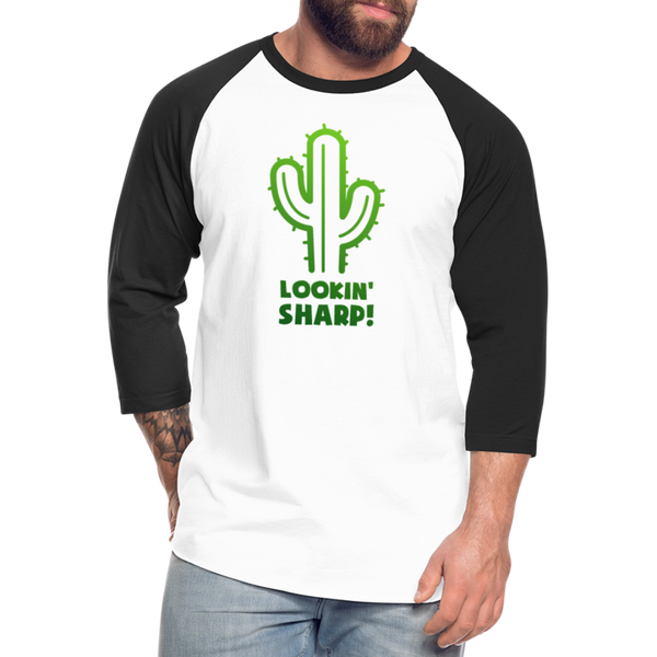 Lookin' Sharp! Cactus Pun Baseball T-Shirt - white/black