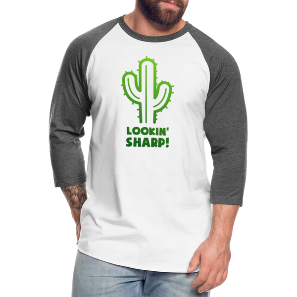 Lookin' Sharp! Cactus Pun Baseball T-Shirt - white/charcoal