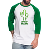 Lookin' Sharp! Cactus Pun Baseball T-Shirt - white/kelly green