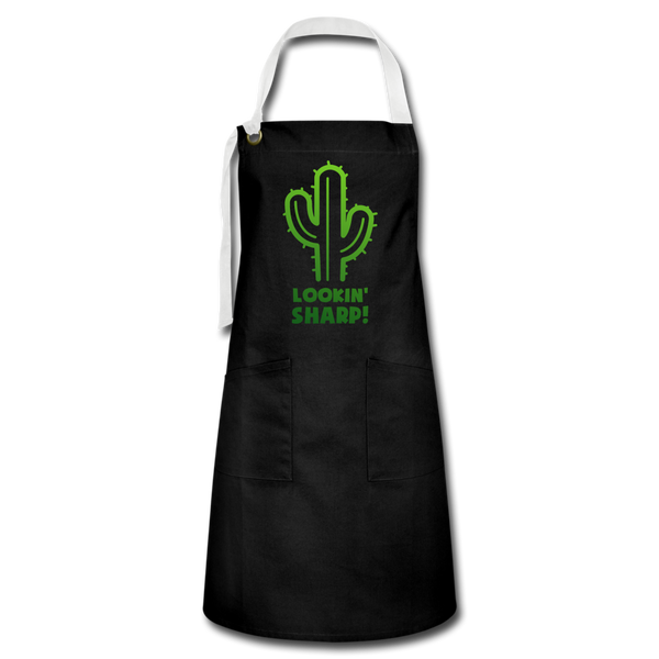 Lookin' Sharp! Cactus Pun Artisan Apron - black/white