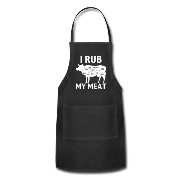 I Rub My Meat BBQ Cow Adjustable Apron - black