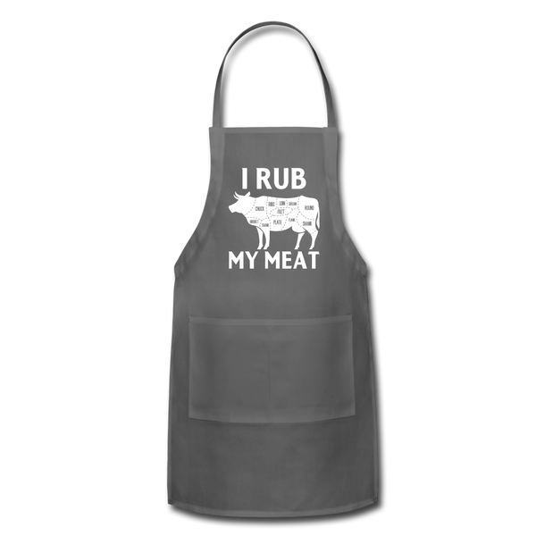 I Rub My Meat BBQ Cow Adjustable Apron - charcoal