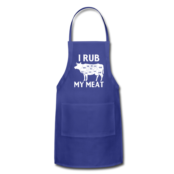 I Rub My Meat BBQ Cow Adjustable Apron - royal blue