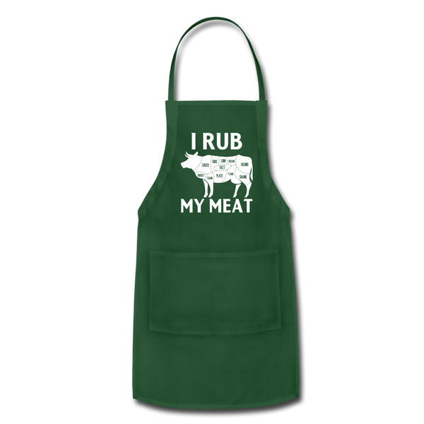 I Rub My Meat BBQ Cow Adjustable Apron - forest green