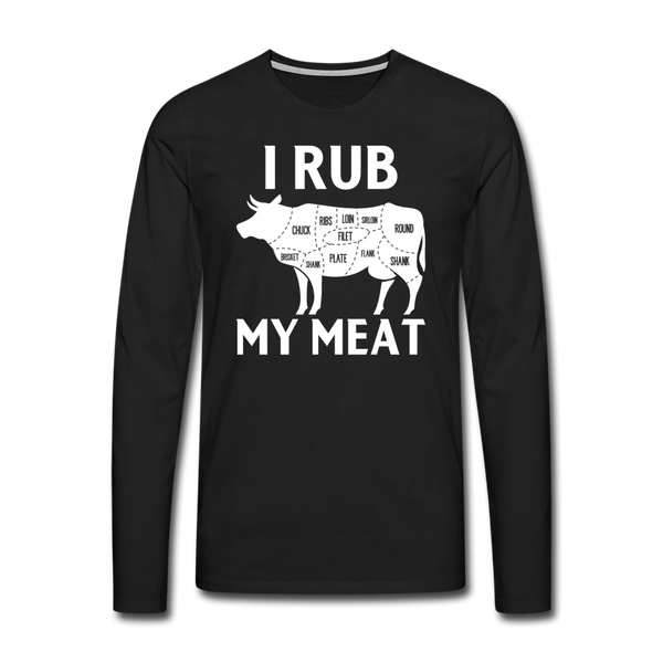 I Rub My Meat BBQ Cow Men's Premium Long Sleeve T-Shirt - black