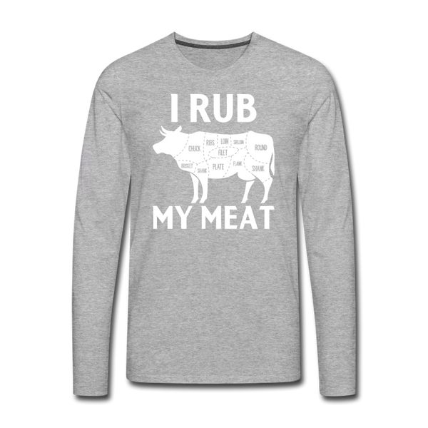 I Rub My Meat BBQ Cow Men's Premium Long Sleeve T-Shirt - heather gray