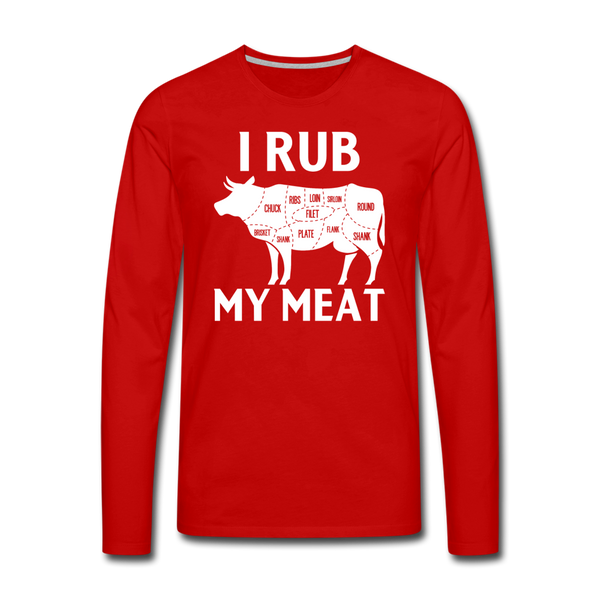 I Rub My Meat BBQ Cow Men's Premium Long Sleeve T-Shirt - red