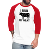 I Rub My Meat BBQ Cow Baseball T-Shirt - white/red