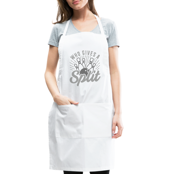 Who Gives a Split Bowling Pun Adjustable Apron - white