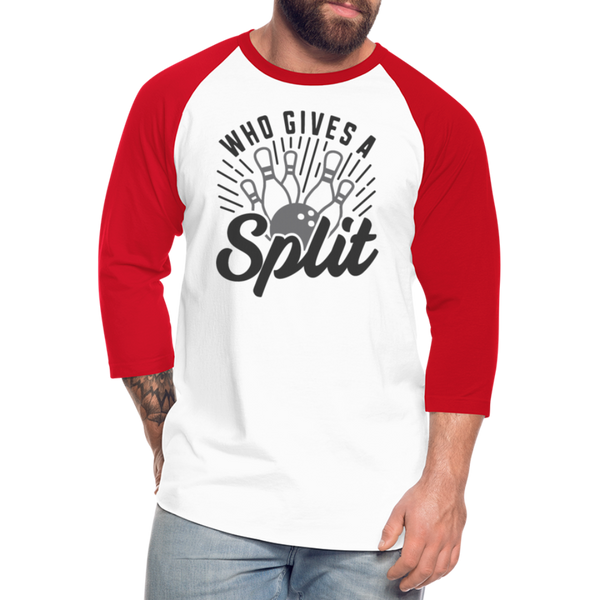 Who Gives a Split Bowling Pun Baseball T-Shirt - white/red