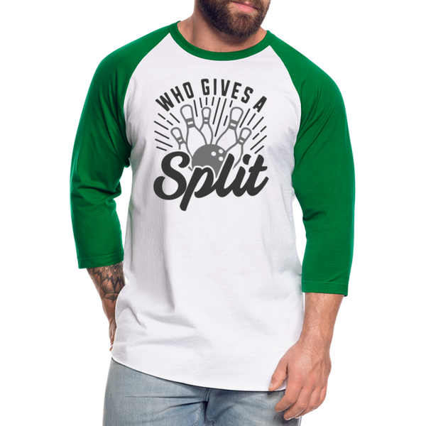 Who Gives a Split Bowling Pun Baseball T-Shirt - white/kelly green