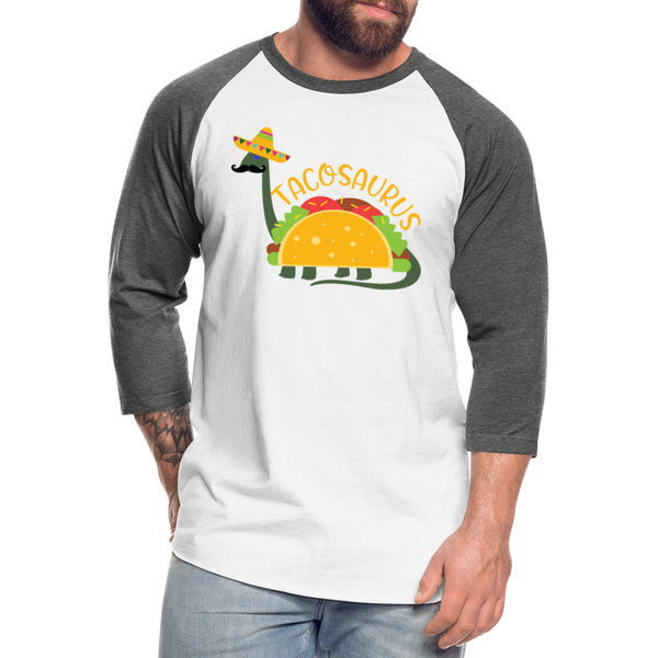 Funny Dinosaur TacoSaurus Baseball T-Shirt - white/charcoal