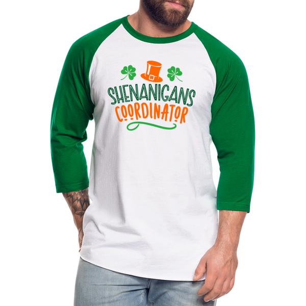 Shenanigans Coordinator Baseball T-Shirt - white/kelly green