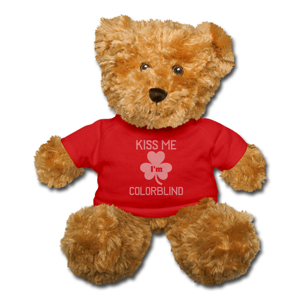Kiss Me I'm Colorblind Teddy Bear - red