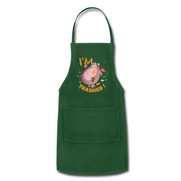 I'm Trashed Funny Raccoon Adjustable Apron - forest green
