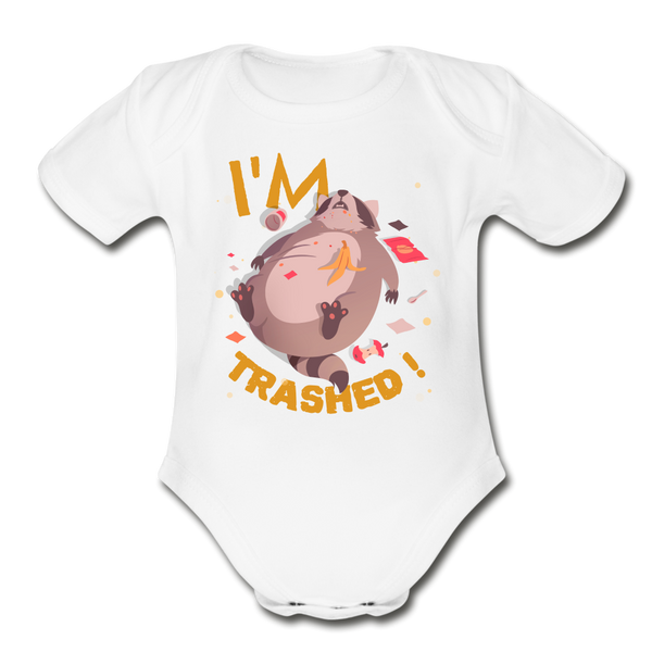 I'm Trashed Funny Raccoon Organic Short Sleeve Baby Bodysuit - white