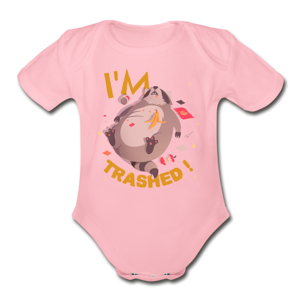 I'm Trashed Funny Raccoon Organic Short Sleeve Baby Bodysuit - light pink
