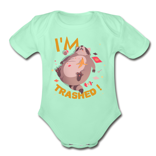 I'm Trashed Funny Raccoon Organic Short Sleeve Baby Bodysuit - light mint