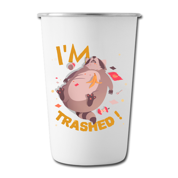 I'm Trashed Funny Raccoon Stainless Steel Pint Cup - white