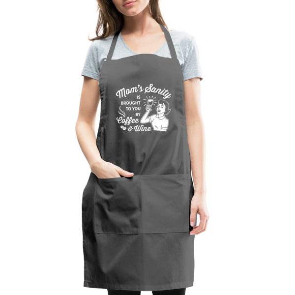 Mom's Sanity Coffee & Wine Funny Adjustable Apron - charcoal