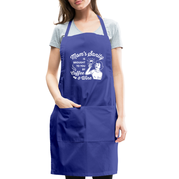 Mom's Sanity Coffee & Wine Funny Adjustable Apron - royal blue