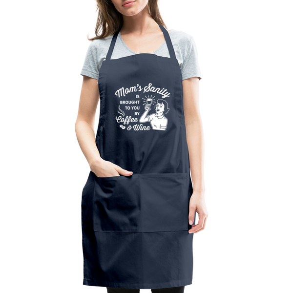 Mom's Sanity Coffee & Wine Funny Adjustable Apron - navy