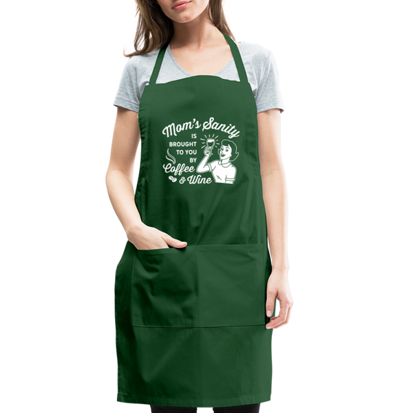 Mom's Sanity Coffee & Wine Funny Adjustable Apron - forest green