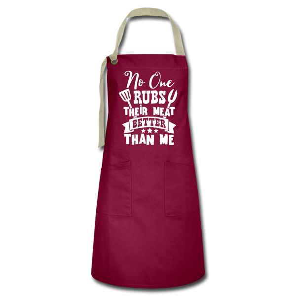No One Rubs Their Meat Better Than Me BBQ Artisan Apron - burgundy/khaki