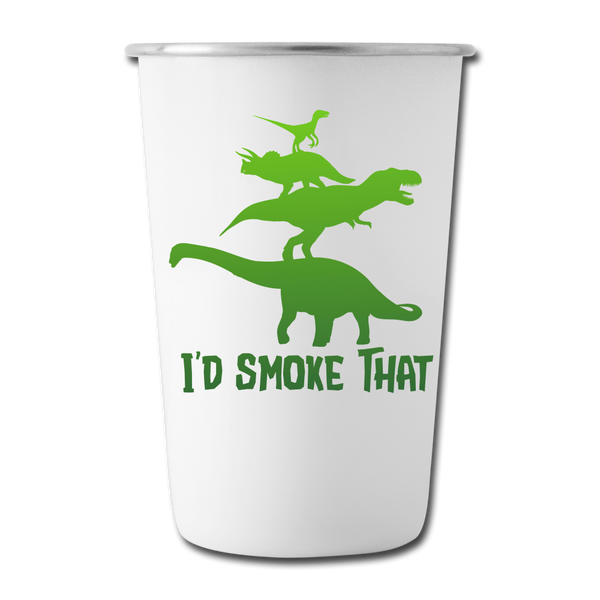 I'd Smoke That Dinosaur BBQ Stainless Steel Pint Cup - white