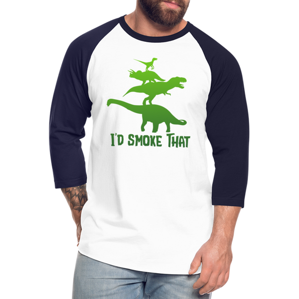 I'd Smoke That Dinosaur BBQ Baseball T-Shirt - white/navy
