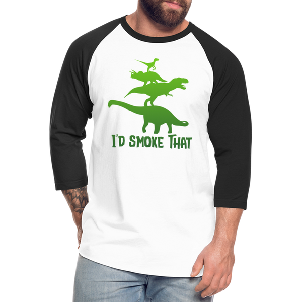 I'd Smoke That Dinosaur BBQ Baseball T-Shirt - white/black