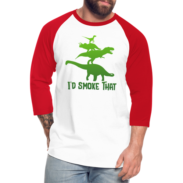 I'd Smoke That Dinosaur BBQ Baseball T-Shirt - white/red
