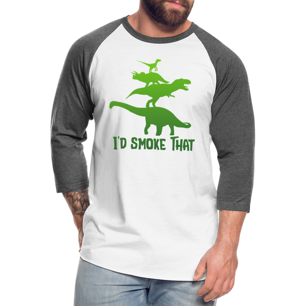 I'd Smoke That Dinosaur BBQ Baseball T-Shirt - white/charcoal