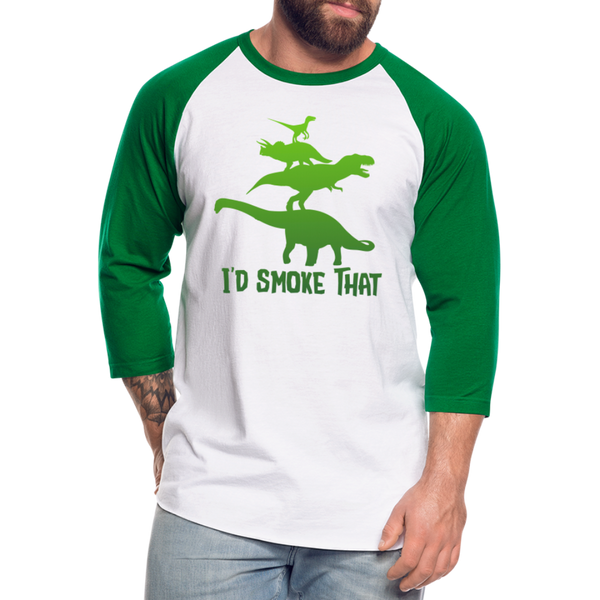 I'd Smoke That Dinosaur BBQ Baseball T-Shirt - white/kelly green