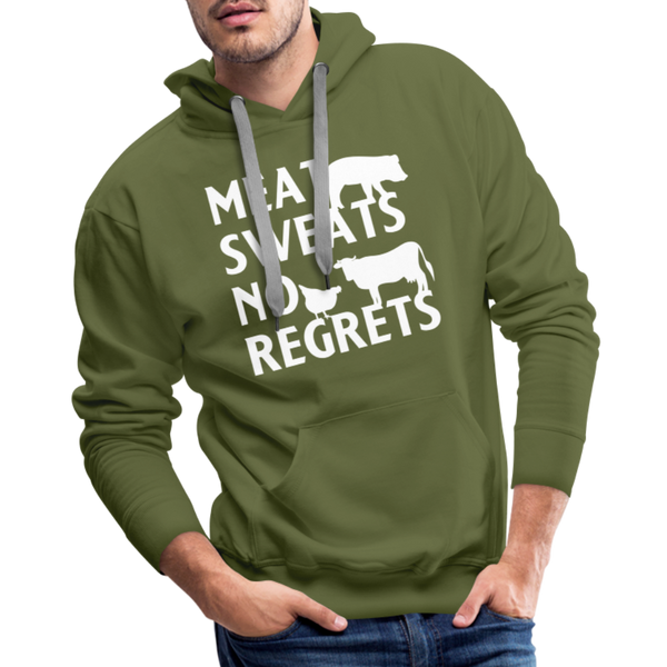 Meat Sweats No Regrets BBQ Men’s Premium Hoodie - olive green