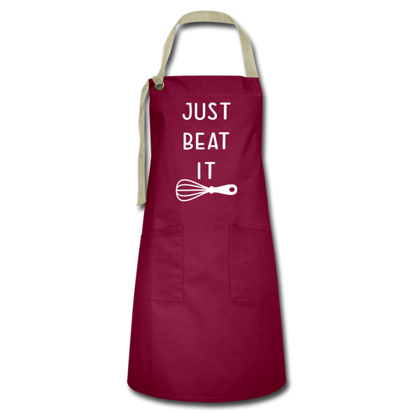 Just Beat It Funny Artisan Apron - burgundy/khaki