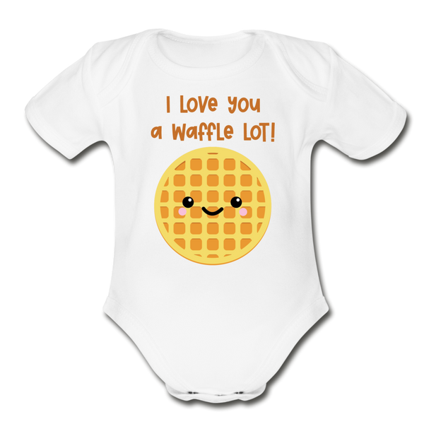 I Love You A Waffle Lot Organic Short Sleeve Baby Bodysuit - white